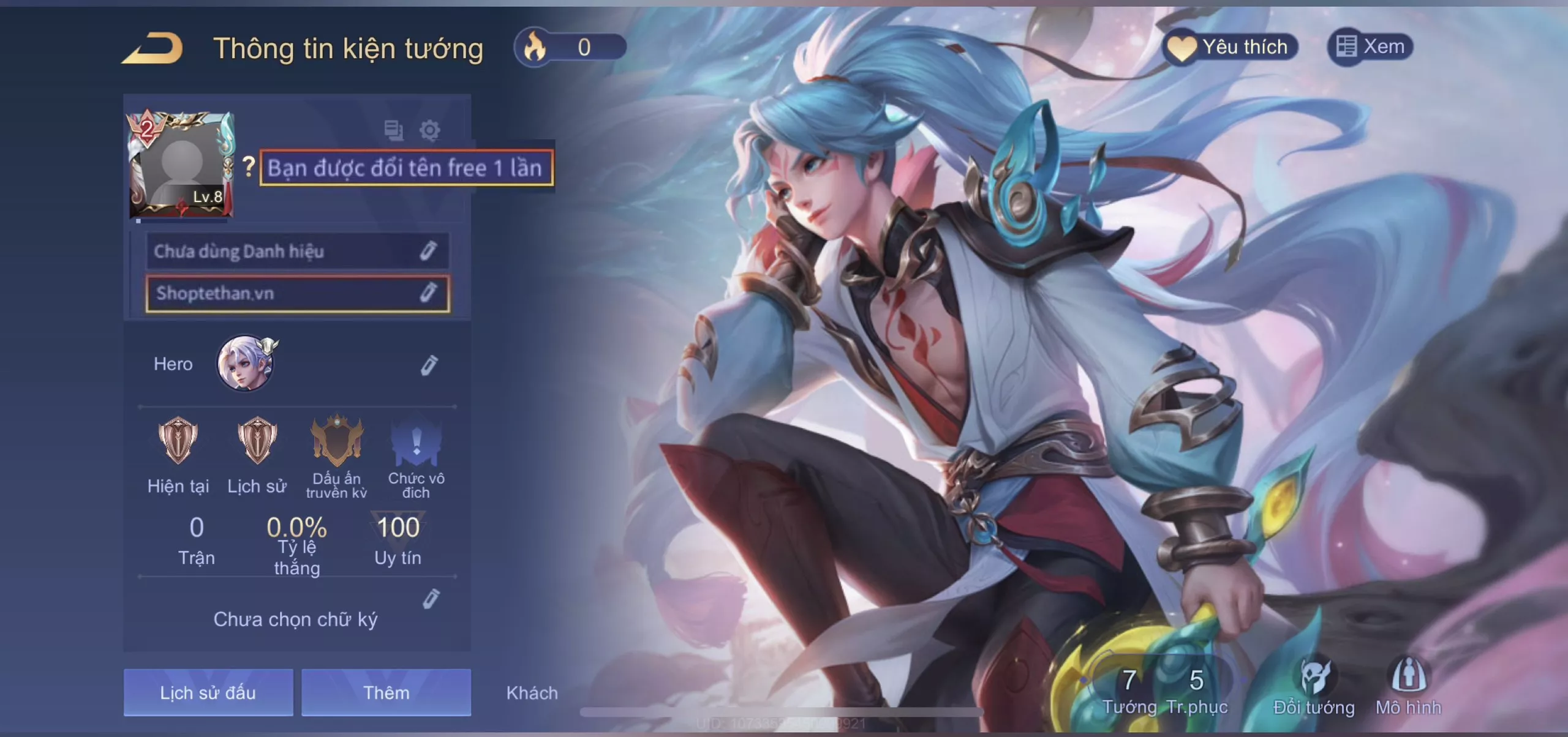 ACC REG: Allain tuyết sơn song kiếm, sẵn tướng, free đổi tên, trắng thông tin